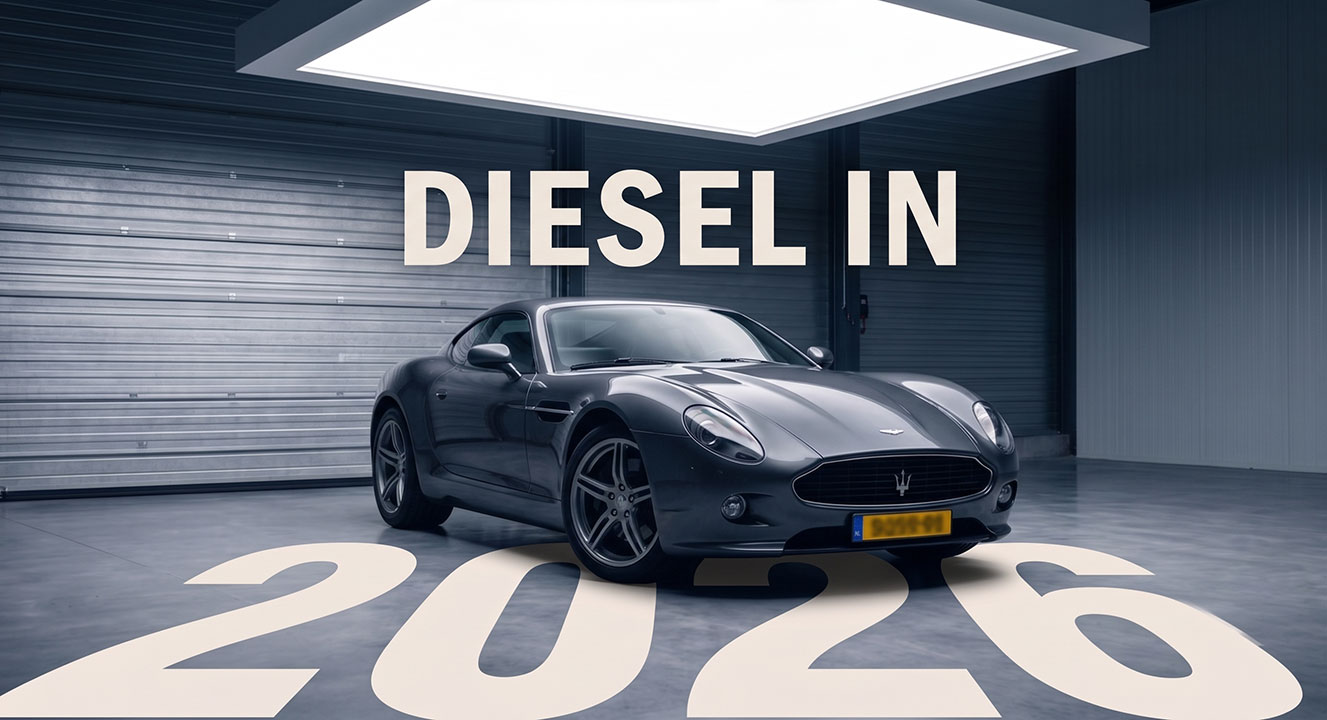 Diesel car cruising on a highway